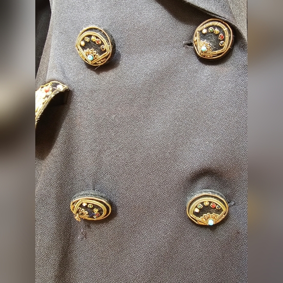 Cache Vintage Women's Skirt Suit Black with Embellished Pockets & Buttons Size 6 - Picture 2 of 11